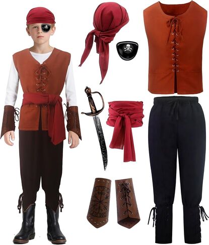 Kids Pirate Costume Boys Renaissance Set for Halloween Renaissance Festival Cosplay 4-12years in Saudi Arabia