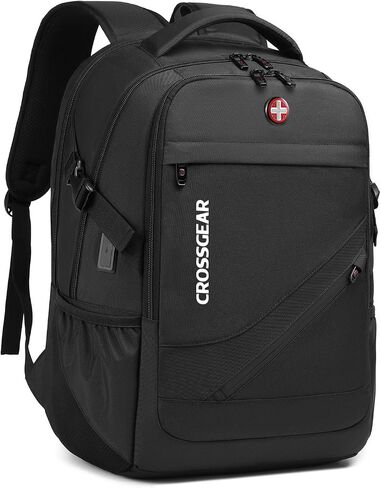 CROSSGEAR 30L Laptop Travel Backpack for Men, 17.3 Inch Laptop Backpack with Anti-theft Lock, Water Resistant Backpack with USB Charging Port, Large Laptop Bag Backpack for Work School Travel, Black in Saudi Arabia