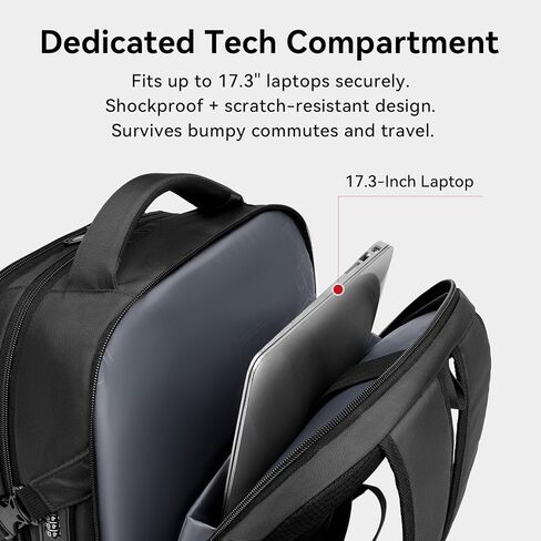 CROSSGEAR 30L Laptop Travel Backpack for Men, 17.3 Inch Laptop Backpack with Anti-theft Lock, Water Resistant Backpack with USB Charging Port, Large Laptop Bag Backpack for Work School Travel, Black in Saudi Arabia