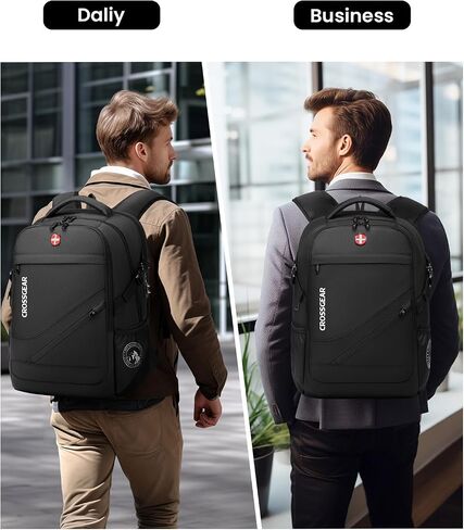 CROSSGEAR 30L Laptop Travel Backpack for Men, 17.3 Inch Laptop Backpack with Anti-theft Lock, Water Resistant Backpack with USB Charging Port, Large Laptop Bag Backpack for Work School Travel, Black in Saudi Arabia