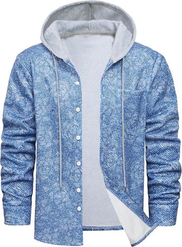 Hooded Flannel Men Shacket Plaid Button-Up Lightweight Cotton Shirt Jacket Casual Work & Outdoor Layer,S-XXL in Saudi Arabia