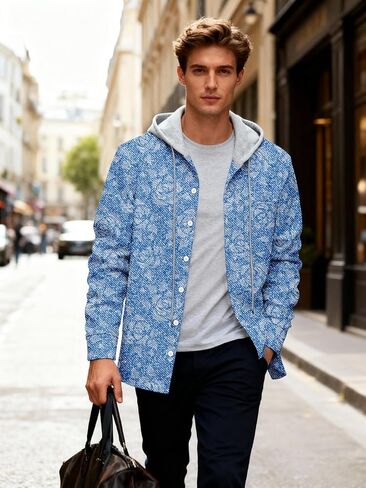 Hooded Flannel Men Shacket Plaid Button-Up Lightweight Cotton Shirt Jacket Casual Work & Outdoor Layer,S-XXL in Saudi Arabia