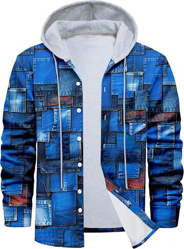 Hooded Flannel Men Shacket Plaid Button-Up Lightweight Cotton Shirt Jacket Casual Work & Outdoor Layer,S-XXL in Saudi Arabia
