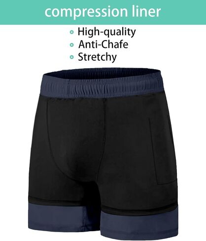 Big and Tall Men's Trunks with Compression Liner Quick Dry Bathing Suit Summer Beach Shorts, Navy-Black 7XL in Saudi Arabia