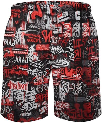 Mens Vintage Graffiti Swim Trunks Swim Shorts Quick Dry Inseam Beach Shorts with Compression Liner and Pocket,Red,M, Medium in Saudi Arabia
