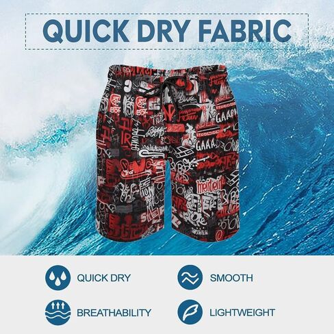 Mens Vintage Graffiti Swim Trunks Swim Shorts Quick Dry Inseam Beach Shorts with Compression Liner and Pocket,Red,M, Medium in Saudi Arabia