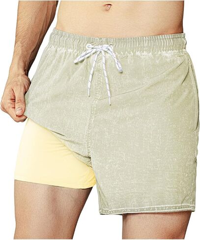 BRISIRA Mens Swim Trunks Vintage Compression Liner 5 inch Retro Swim Shorts Quick Dry Bathing Suit Lightweight Pocket in Kuwait