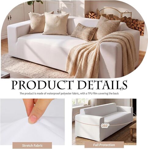 Tigeen 100% Dual Waterproof Couch Cover, 96 x 40'' White Cream Sofa Slip Cover Large Bed Sofa Slipcover Allergen & Bug Blocking Couch Encasement Leakproof Furniture Protector for Pets Dog Cat in Kuwait