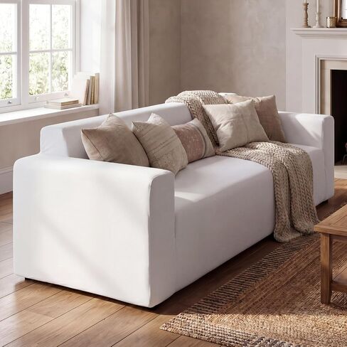 Tigeen 100% Dual Waterproof Couch Cover, 96 x 40'' White Cream Sofa Slip Cover Large Bed Sofa Slipcover Allergen & Bug Blocking Couch Encasement Leakproof Furniture Protector for Pets Dog Cat in Kuwait