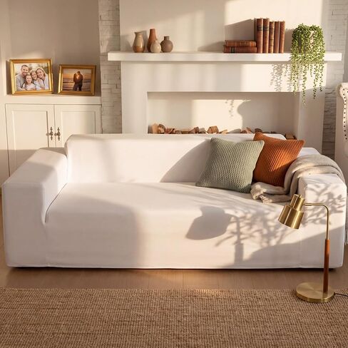 Tigeen 100% Dual Waterproof Couch Cover, 96 x 40'' White Cream Sofa Slip Cover Large Bed Sofa Slipcover Allergen & Bug Blocking Couch Encasement Leakproof Furniture Protector for Pets Dog Cat in Kuwait