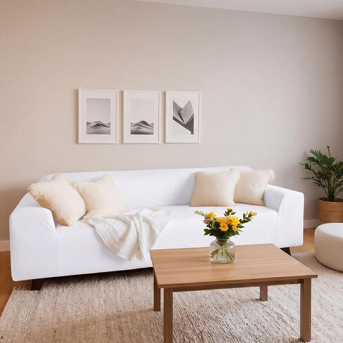 Tigeen 100% Dual Waterproof Couch Cover, 96 x 40'' White Cream Sofa Slip Cover Large Bed Sofa Slipcover Allergen & Bug Blocking Couch Encasement Leakproof Furniture Protector for Pets Dog Cat in Kuwait