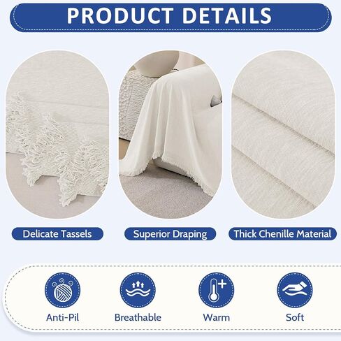 Chenille Couch Cover for Dogs, Boho Sofa Cover Washable Couch Cover, 3 Cushion Sofa Cover, Pet Throw Blankets for Couches with Tassel Furniture Protector Covers,71"×118",Beige White in Saudi Arabia