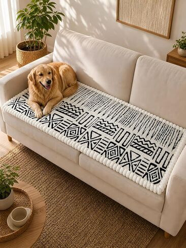 HANAHREUM Couch Covers for Sofa, Boho Aztec Western Dog Cover Washable, Non Slip Soft Thick Pet Couch Protector, Black White Pad for Loveseat & 2 Seater (Black White, 27.6"x70.9") in Saudi Arabia