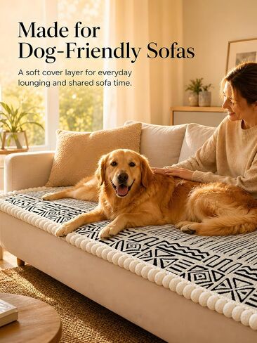 HANAHREUM Couch Covers for Sofa, Boho Aztec Western Dog Cover Washable, Non Slip Soft Thick Pet Couch Protector, Black White Pad for Loveseat & 2 Seater (Black White, 27.6"x70.9") in Saudi Arabia
