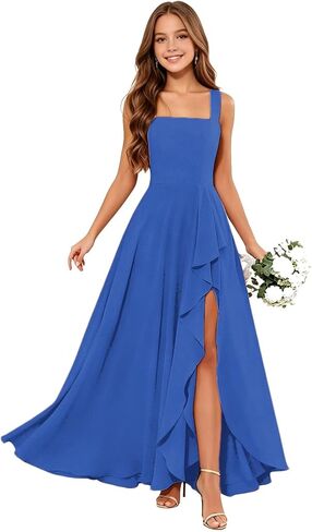 Junior Bridesmaid Dresses Square Neck Flower Girl Dresses Chiffon Ruffle for Wedding Guest Formal with Slit in Kuwait