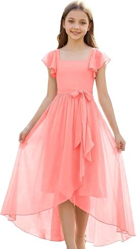 Chiffon Junior Bridesmaid Dress for Teen Girls Square Neck A-Line Flower Girl Dresses for Wedding Party Pageant Gown in Saudi Arabia
