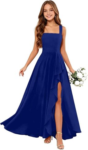 Junior Bridesmaid Dresses Square Neck Flower Girl Dresses Chiffon Ruffle for Wedding Guest Formal with Slit in Kuwait