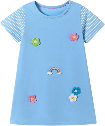 CAHL&FAUO Toddler Girls Cotton Summer Short Sleeve Dress Cartoon Print Casual Jersey Dresses in Saudi Arabia