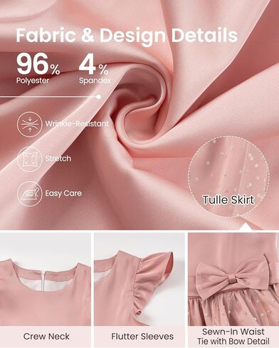 DIPUG Girls Tulle Dress, Casual Birthday Party Flower Girl Summer Dresses Polka Dot Bow & Flutter Sleeves, 5-12Y in Saudi Arabia