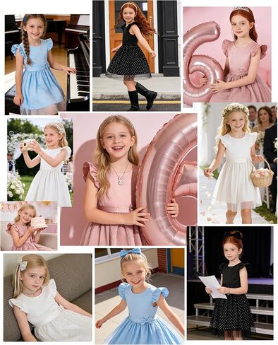 DIPUG Girls Tulle Dress, Casual Birthday Party Flower Girl Summer Dresses Polka Dot Bow & Flutter Sleeves, 5-12Y in Saudi Arabia