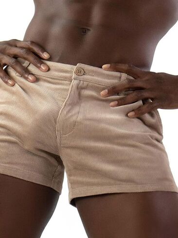 Men's Corduroy Shorts Summer Beach Elastic Waistband Shorts with Pockets in Kuwait