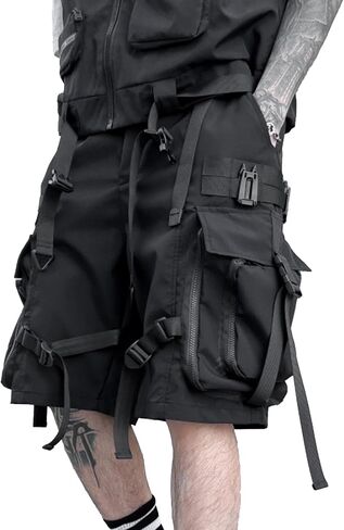 XYXIONGMAO Men's Black Hip Hop Cargo Shorts Cyberpunk Streetwear Techwear Sweatpants Joggers Cargo Pants for Men in Kuwait