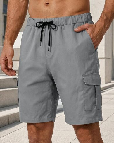 Men's Cargo Shorts with Pockets Drawstring Stretch Loose Fit for Summer Wear in Kuwait
