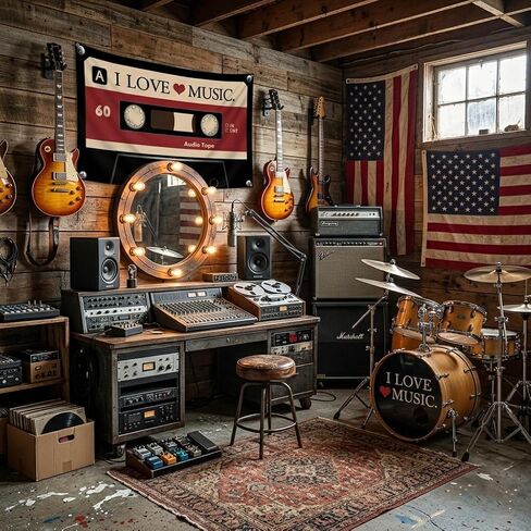 I LOVE MUSIC Flag 3x5 Ft - Y2K Grunge Decor Downtown Girl Aesthetic, Vintage Cassette Tape Tapestry for Bedroom, Retro 90s Indie Alt Scene Wall Banner with 4 Grommets for Teen Girls Dorm in Saudi Arabia