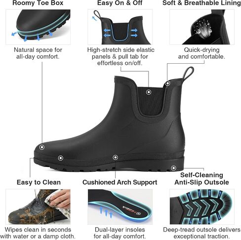 HISEA Men's Chelsea Rain Boots, Waterproof Lightweight Ankle Deck Boots, Non-Slip Garden Shoes for Yard Work, Fishing, Car Washing, Dog Walking in Kuwait
