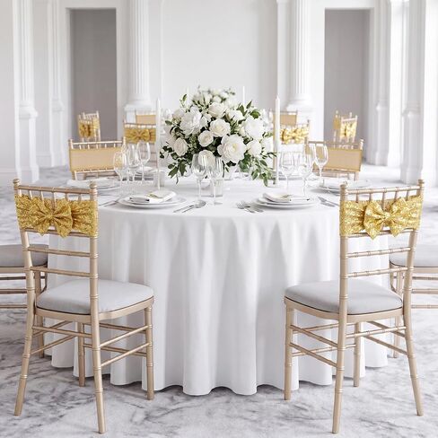 SquarePie 10 Pcs Gold Sequin Chair Sashes with Fixed Bow, Elastic Metallic Yarn Fabric Chair Ties with Starlight Glimmer Backing, Sashes for Birthday Party Banquet Decorations in Saudi Arabia