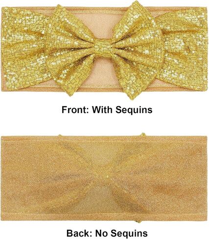 SquarePie 10 Pcs Gold Sequin Chair Sashes with Fixed Bow, Elastic Metallic Yarn Fabric Chair Ties with Starlight Glimmer Backing, Sashes for Birthday Party Banquet Decorations in Saudi Arabia