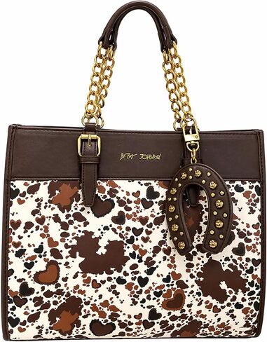 Betsey Johnson Satchel Handbag with Chain Strap and Charm, Convertible Shoulder & Crossbody Purse for Women, 13 x 10 Inch in Kuwait