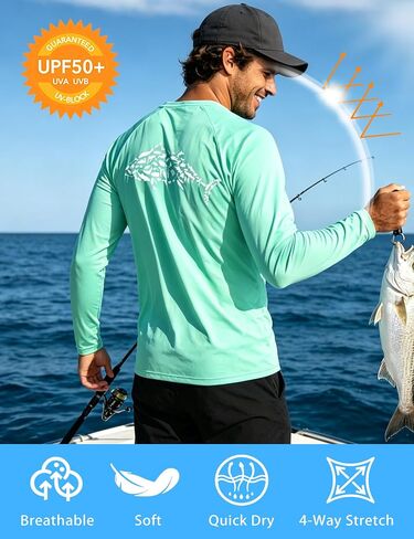 Men's Fishing Shirt Long Sleeve, UPF50+ UV Protection Sun Shirts, Quick Dry Graphic T Shirt for Running Hiking in Saudi Arabia