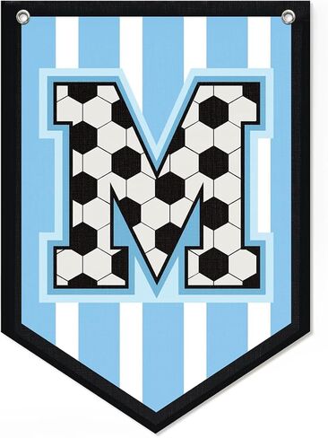 Soccer Letter M Banner Decor, Toddler Boys Room Decor Name Pennant Flag Personalized Boy Gifts, Vintage Sports Boy Nursery Wall Art Decor, Name Sign for Toddler Bedroom Playroom Decor 11.8X16.5 Inch in Saudi Arabia