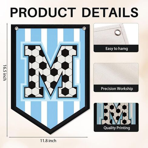 Soccer Letter M Banner Decor, Toddler Boys Room Decor Name Pennant Flag Personalized Boy Gifts, Vintage Sports Boy Nursery Wall Art Decor, Name Sign for Toddler Bedroom Playroom Decor 11.8X16.5 Inch in Saudi Arabia
