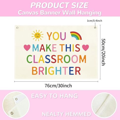 Linen Canvas Banner You Make This Classroom Brighter Wall Art Decor Hanging Banner Flag for School Nursery Playroom Welcome Sign Canvas Flag for School Season 29.9 x 19.7inch in Kuwait