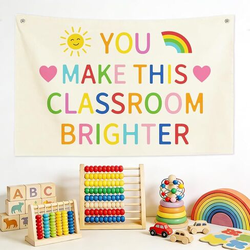 Linen Canvas Banner You Make This Classroom Brighter Wall Art Decor Hanging Banner Flag for School Nursery Playroom Welcome Sign Canvas Flag for School Season 29.9 x 19.7inch in Kuwait