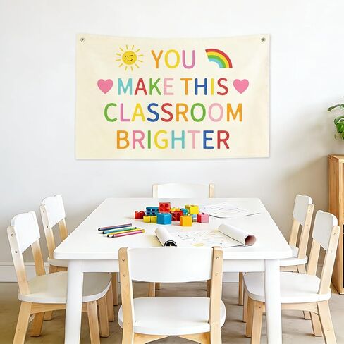 Linen Canvas Banner You Make This Classroom Brighter Wall Art Decor Hanging Banner Flag for School Nursery Playroom Welcome Sign Canvas Flag for School Season 29.9 x 19.7inch in Kuwait