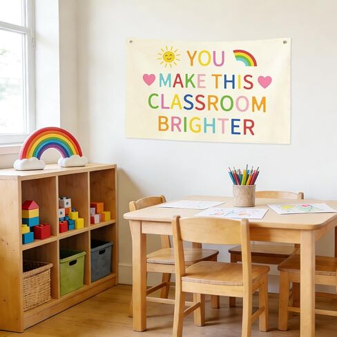 Linen Canvas Banner You Make This Classroom Brighter Wall Art Decor Hanging Banner Flag for School Nursery Playroom Welcome Sign Canvas Flag for School Season 29.9 x 19.7inch in Kuwait