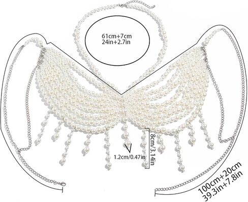 Summer Mulit-layered Pearl Tassel Chest Body Chain Festival Rave Pearl Top Vest Sexy Bikini Beach Beaded Body Chain Bra Jewelry for Women in Kuwait