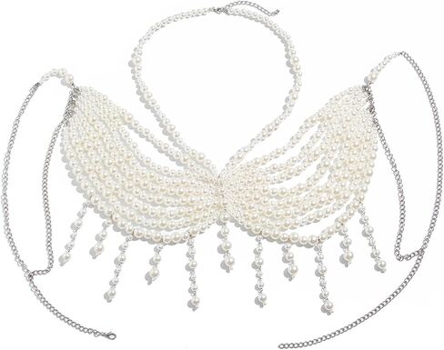 Summer Mulit-layered Pearl Tassel Chest Body Chain Festival Rave Pearl Top Vest Sexy Bikini Beach Beaded Body Chain Bra Jewelry for Women in Kuwait