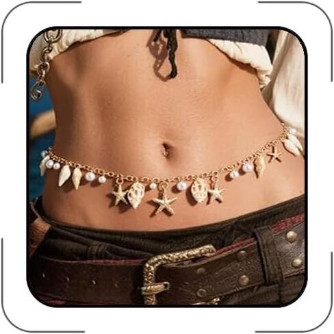 Starfish Shell Waist Chain for Women Layered Adjustable Belly Chain with Pearl Mermaid Seashell Boho Summer Beach Bikini Body Jewelry for Vacation & Festival in Saudi Arabia