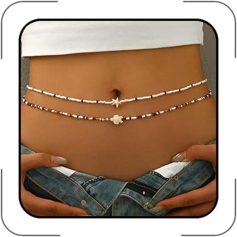 Starfish Shell Waist Chain for Women Layered Adjustable Belly Chain with Pearl Mermaid Seashell Boho Summer Beach Bikini Body Jewelry for Vacation & Festival in Kuwait