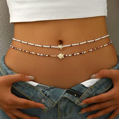 Starfish Shell Waist Chain for Women Layered Adjustable Belly Chain with Pearl Mermaid Seashell Boho Summer Beach Bikini Body Jewelry for Vacation & Festival in Kuwait