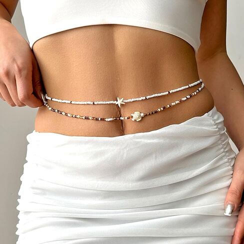 Starfish Shell Waist Chain for Women Layered Adjustable Belly Chain with Pearl Mermaid Seashell Boho Summer Beach Bikini Body Jewelry for Vacation & Festival in Kuwait