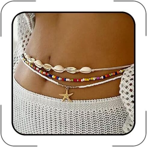 Starfish Shell Waist Chain for Women Layered Adjustable Belly Chain with Pearl Mermaid Seashell Boho Summer Beach Bikini Body Jewelry for Vacation & Festival in Kuwait
