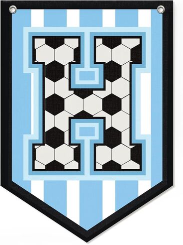 Soccer Letter M Banner Decor, Toddler Boys Room Decor Name Pennant Flag Personalized Boy Gifts, Vintage Sports Boy Nursery Wall Art Decor, Name Sign for Toddler Bedroom Playroom Decor 11.8X16.5 Inch in Saudi Arabia