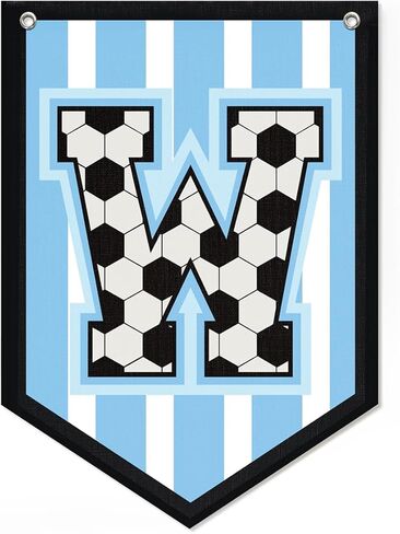 Soccer Letter M Banner Decor, Toddler Boys Room Decor Name Pennant Flag Personalized Boy Gifts, Vintage Sports Boy Nursery Wall Art Decor, Name Sign for Toddler Bedroom Playroom Decor 11.8X16.5 Inch in Saudi Arabia
