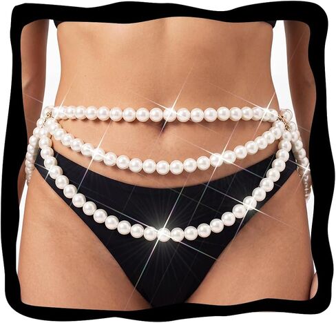 BODIY Pearl Waist Chain Pearls Body Chain Mermaid Belly Chains Summer Beach Waist Belt Bikini Body Accessories for Women in Kuwait