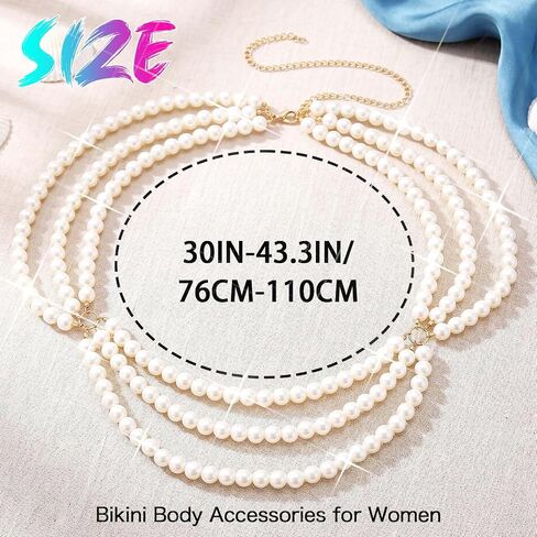 BODIY Pearl Waist Chain Pearls Body Chain Mermaid Belly Chains Summer Beach Waist Belt Bikini Body Accessories for Women in Kuwait